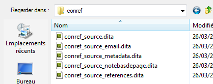 Exemple de fichiers source conref à l'intérieur d'un dossier conref