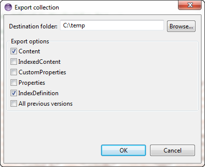 Export Collection dialog box
