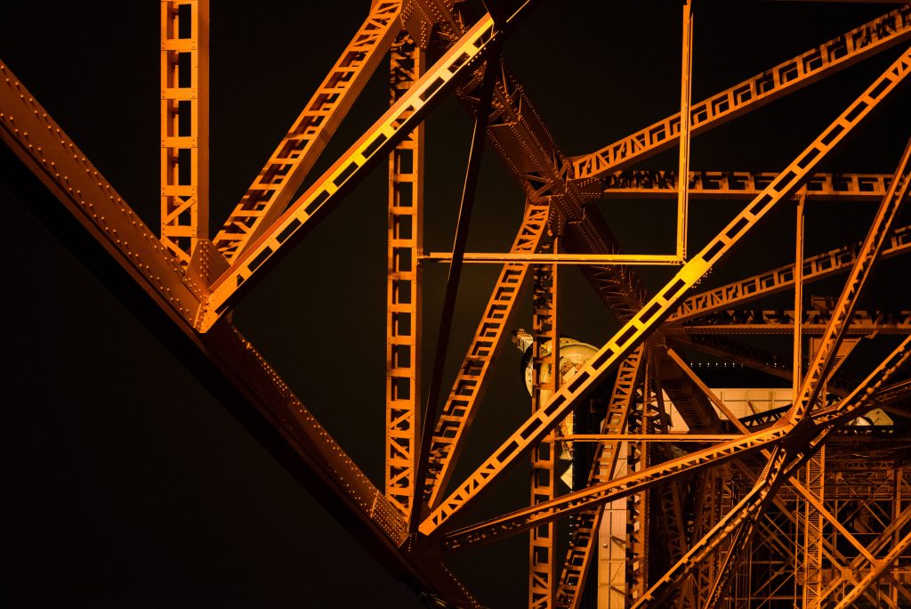 Orange and steel structure